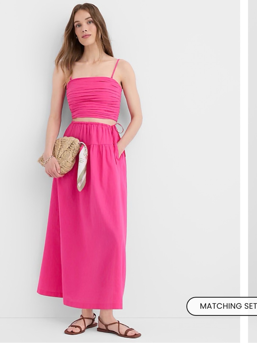 LOFT 2 piece set Bright Pink Maxi Skirt with matching top XL